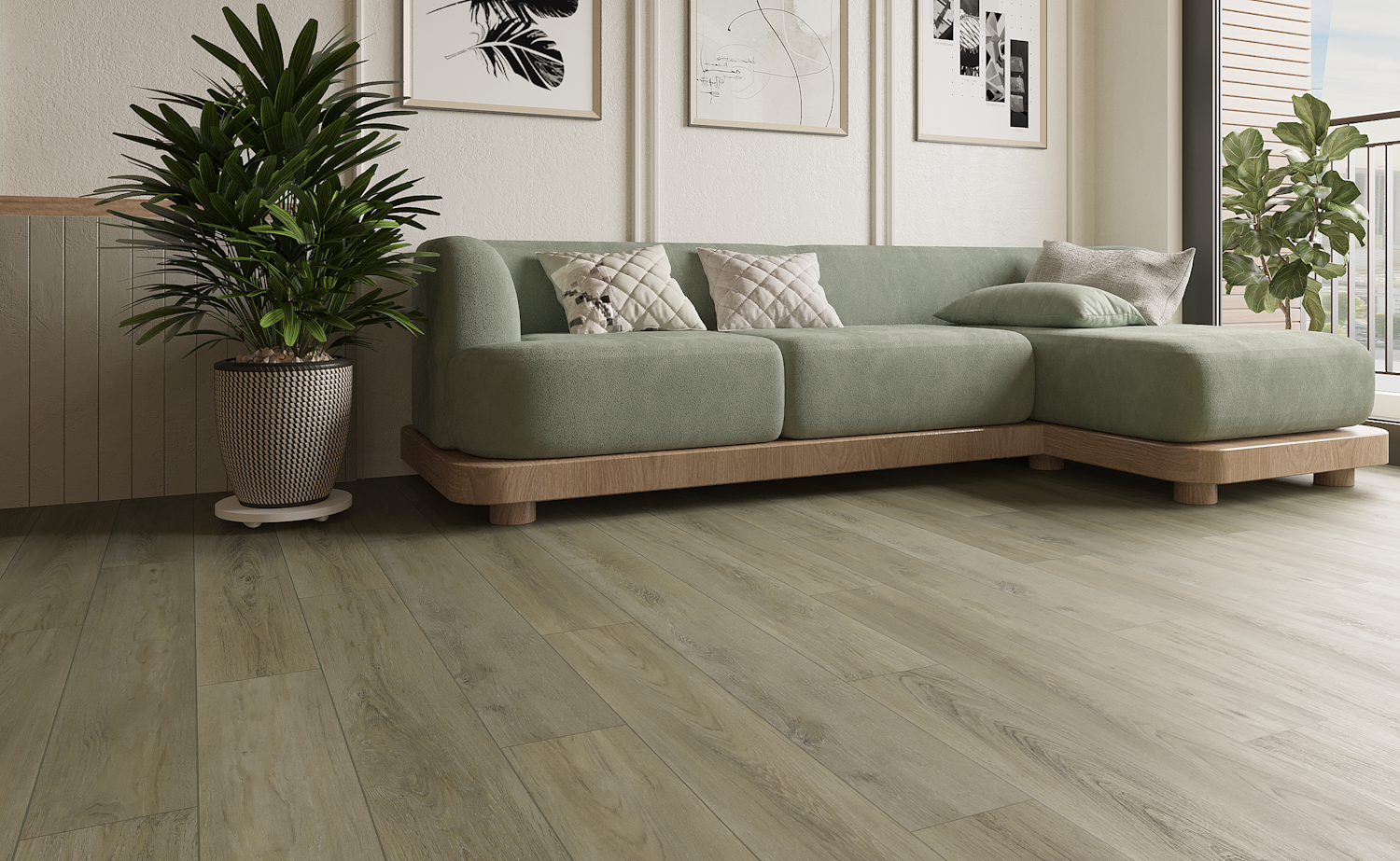 Кварцвиниловая плитка Art East замковая Art Tile Click Ясень Кан 45-07-ATC 1220×180×4 фото в интерьере